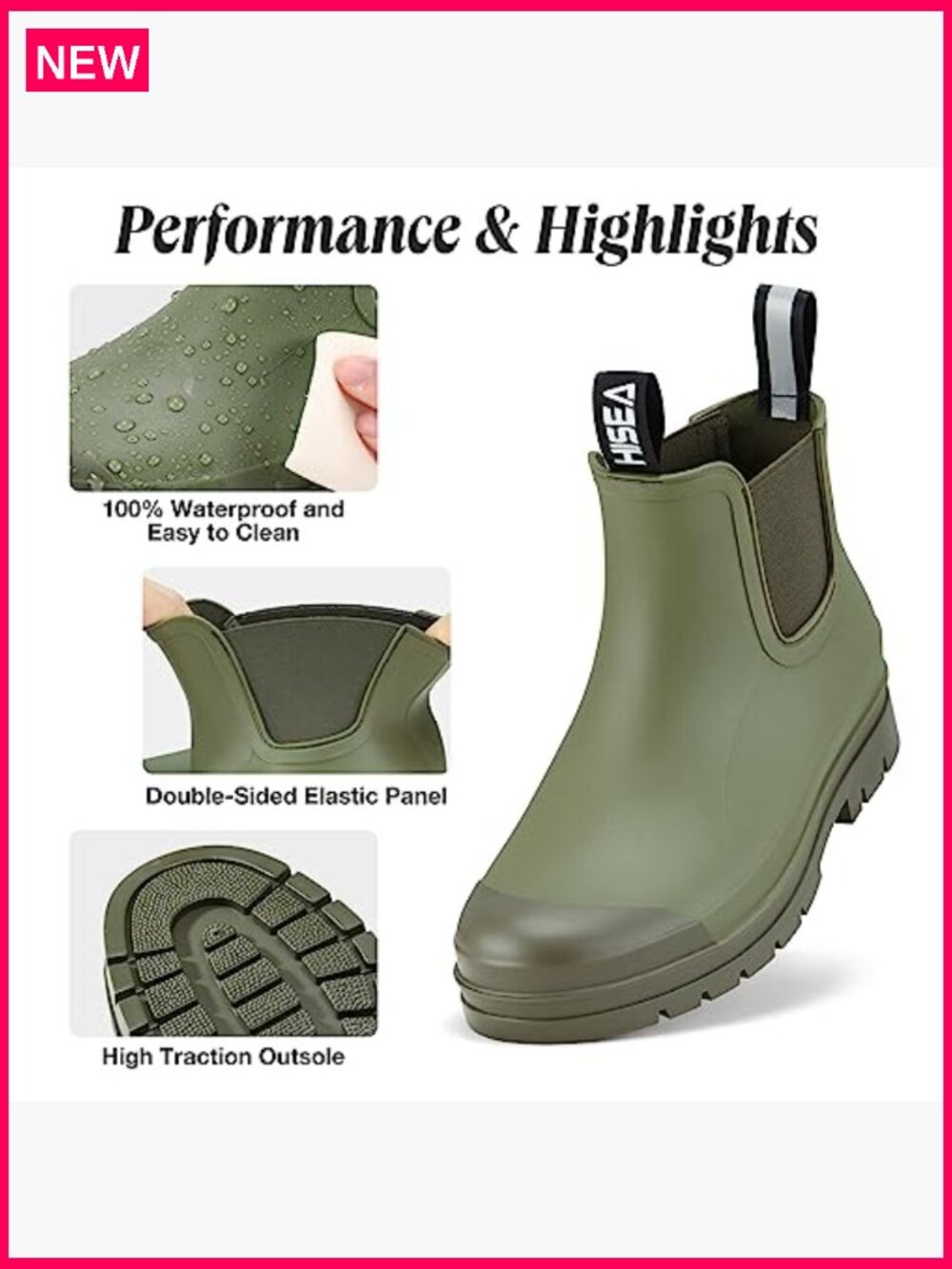 Waterproof Chelsea Rain Boots Ankle Garden Shoes Non Slip Comfort Insole - Picture 4 of 7